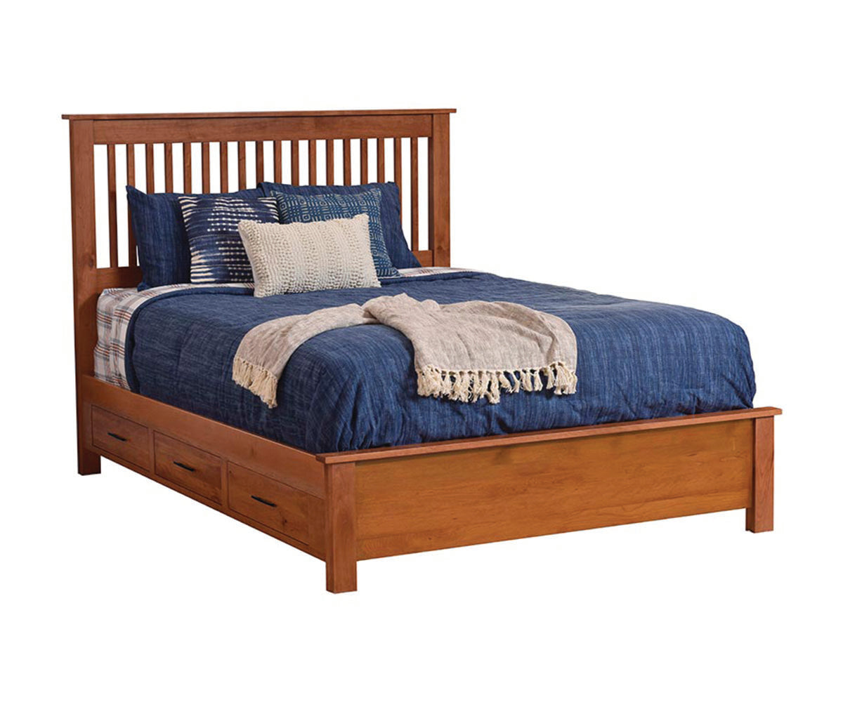 Millcraft Williamsport Slat Bed With Drawer Units (Drawer Units Raised 6'') - Amish Handcrafted Solid Wood