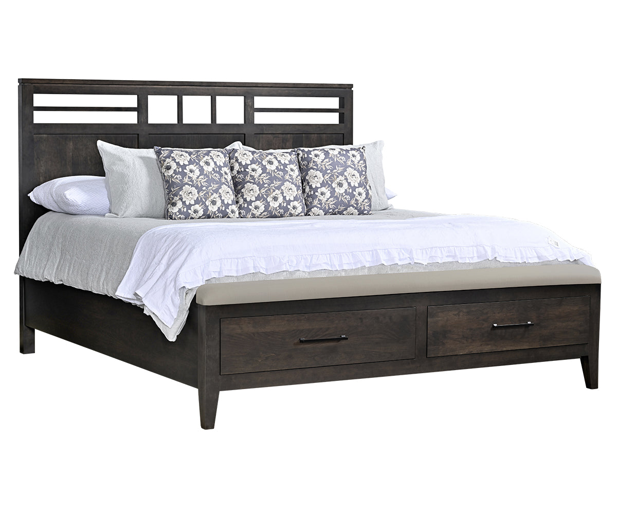 Millcraft Oslo Panel Bed With FB Drawers & Bench - Amish Handcrafted Solid Wood