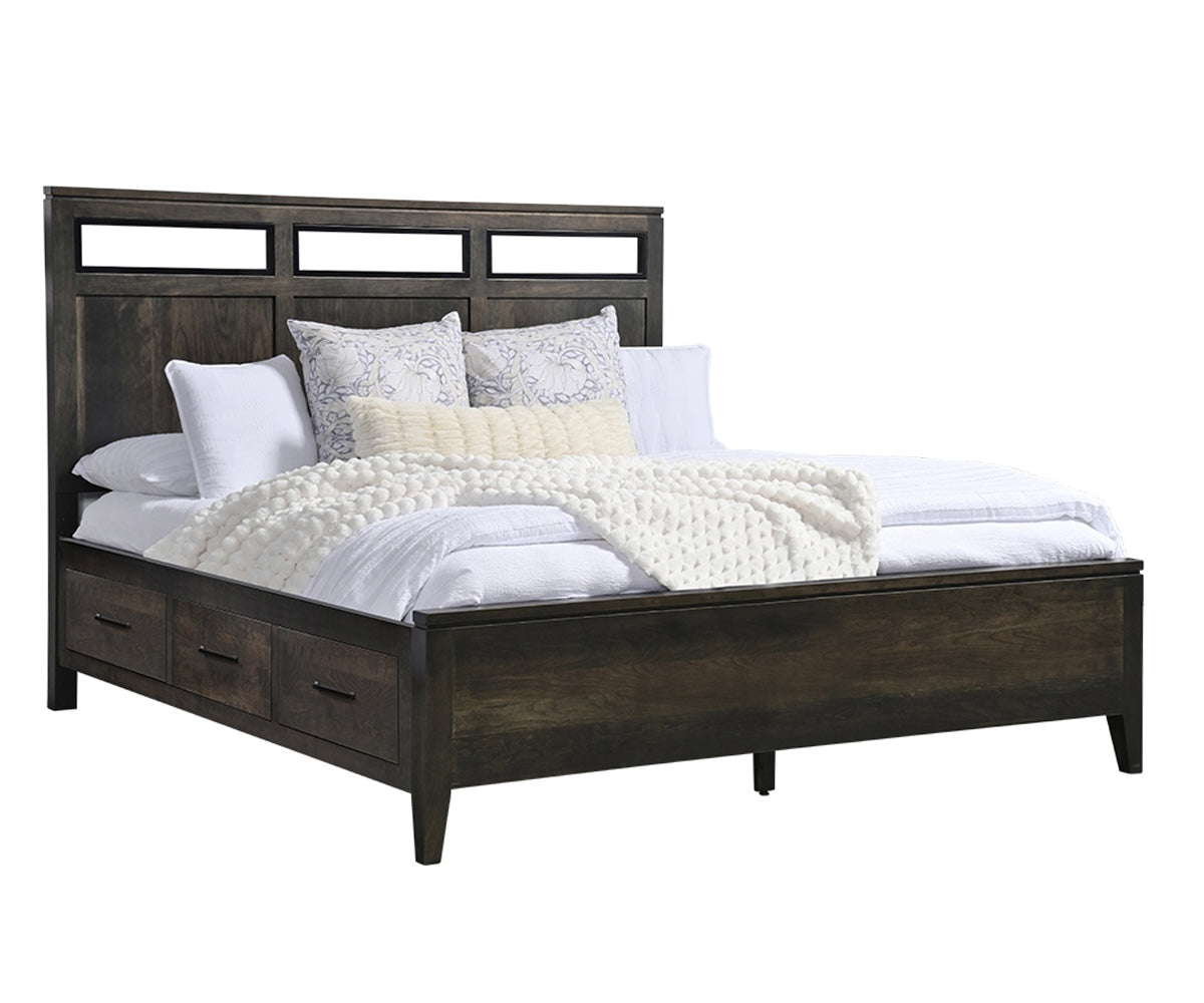 Millcraft Oslo Panel Bed With Drawer Units Raised 6'' (Black Inserts) - Amish Handcrafted Solid Wood