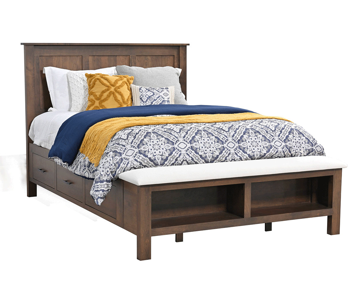 Millcraft Williamsport Panel Bed With Drawer Units (Drawer Units Raised 6'') - Amish Handcrafted Solid Wood