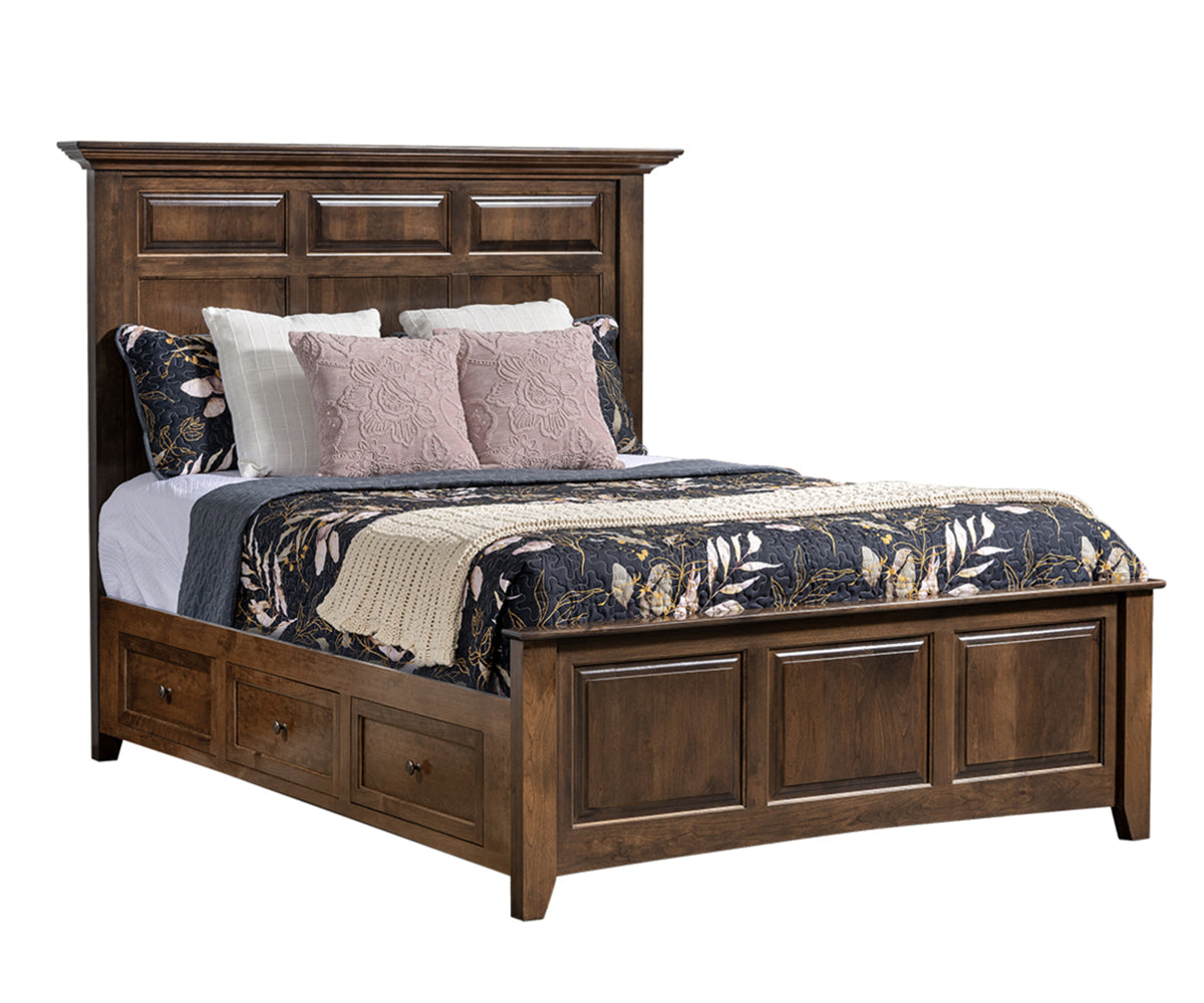 Millcraft Albany Mantel Panel Bed W/ Drawer Units Raised 3'' - Amish Handcrafted Solid Wood
