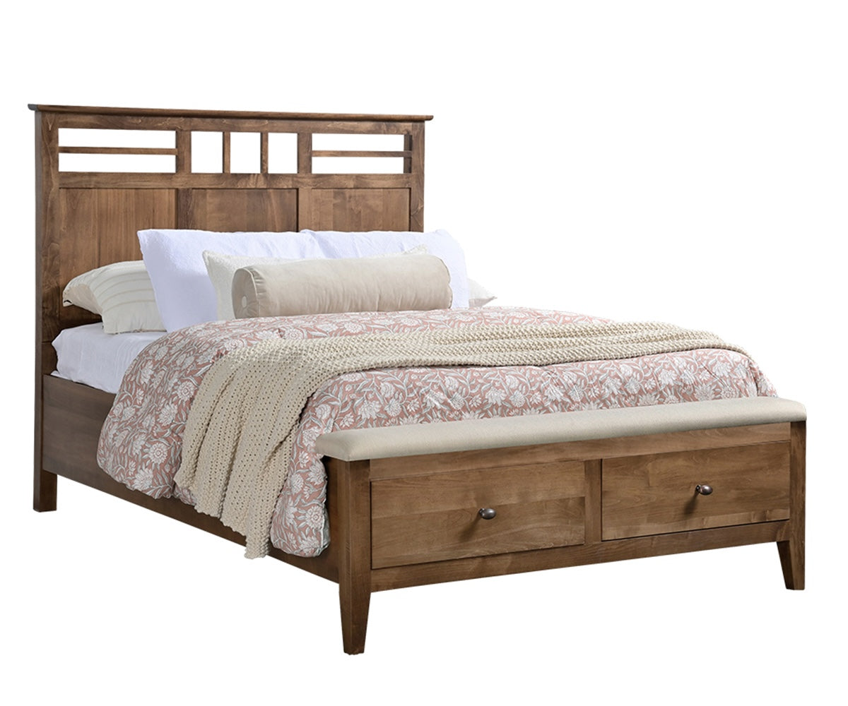 Millcraft Otto Panel Bed With FB Drawers & Bench - Amish Handcrafted Solid Wood