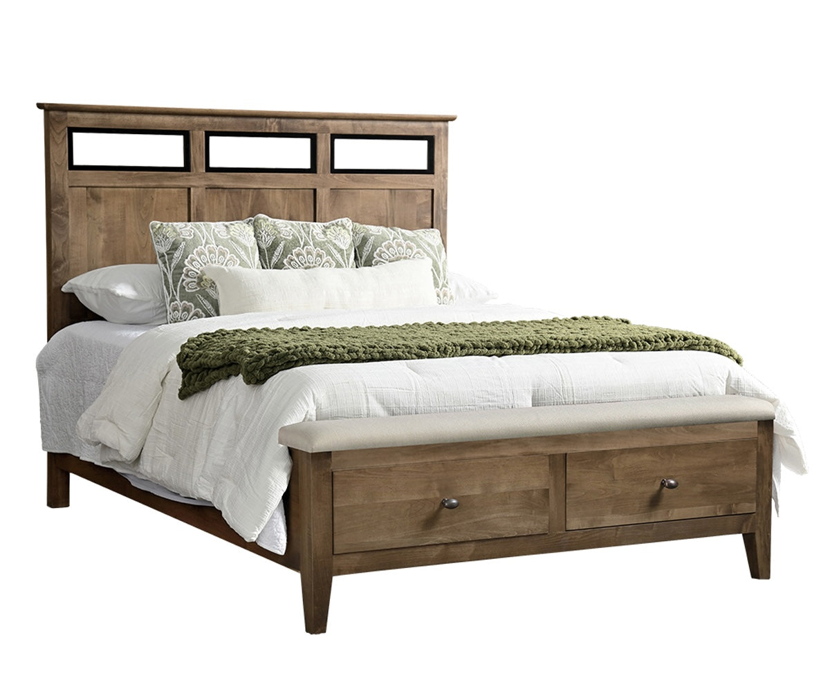 Millcraft Otto Panel Bed With FB Drawers & Bench (Black Inserts) - Amish Handcrafted Solid Wood