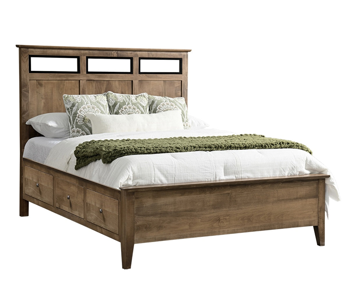Millcraft Otto Panel Bed With Drawer Units Raised 6'' (Black Inserts) - Amish Handcrafted Solid Wood