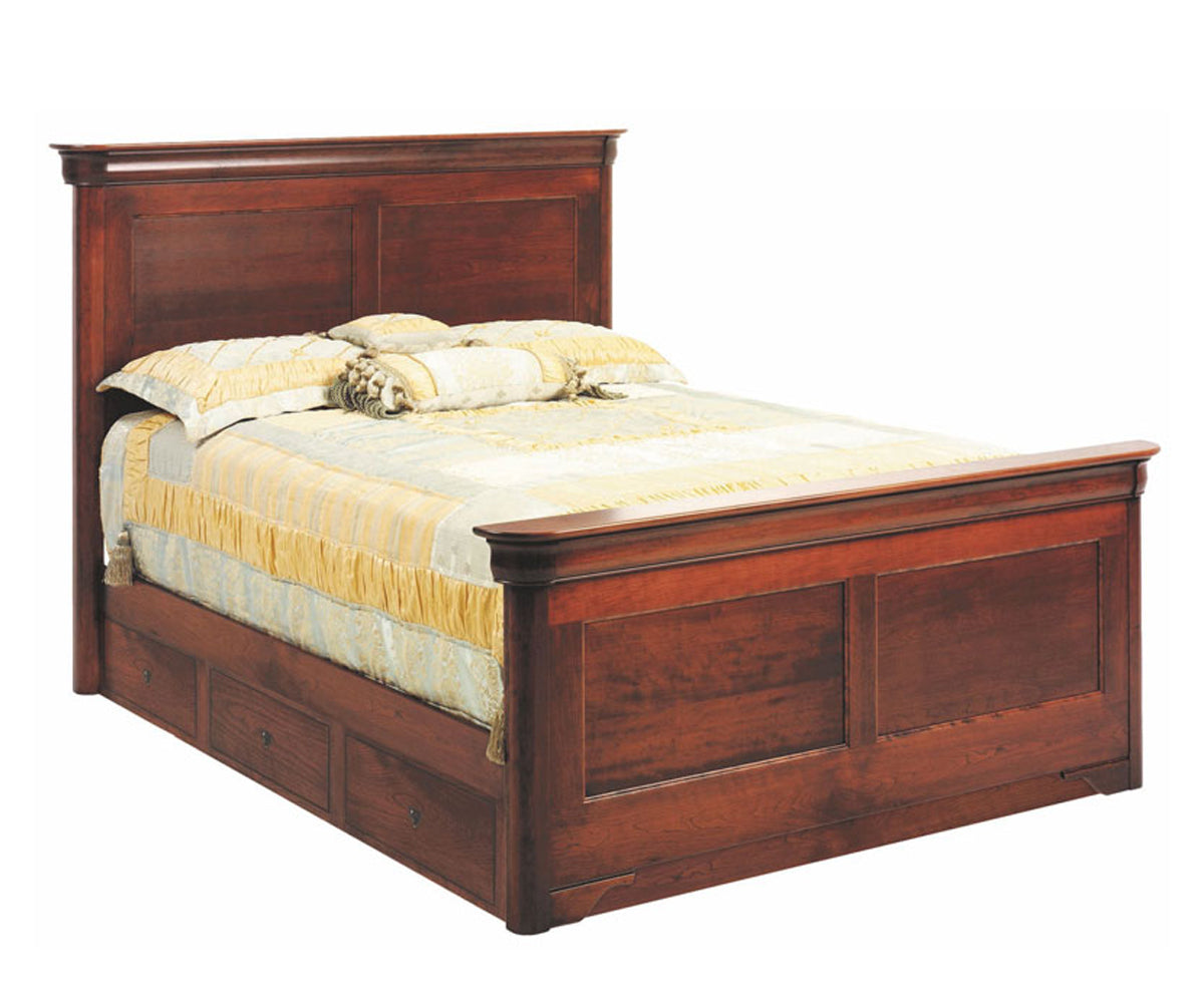 Millcraft Louis Phillipe Panel Bed With Drawer Units - Amish Handcrafted Solid Wood