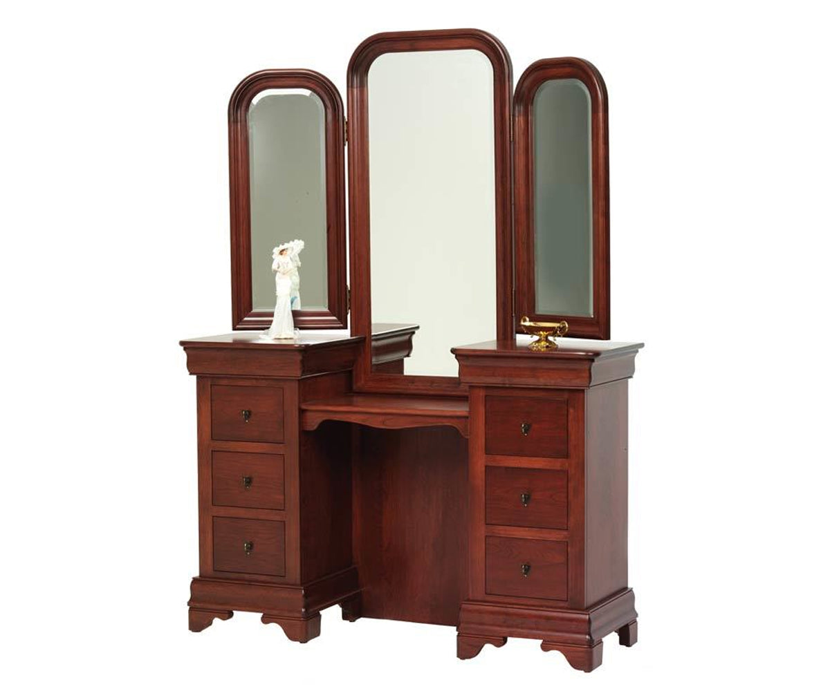 Millcraft Louis Phillipe Vanity and Dressing Bench - Amish Handcrafted Solid Wood