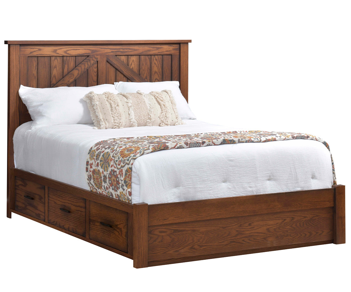 Millcraft Mountain Lodge Panel Bed With Drawer Units (16'' FB) (Drawer Units Raised 2'') - Amish Handcrafted Solid Wood