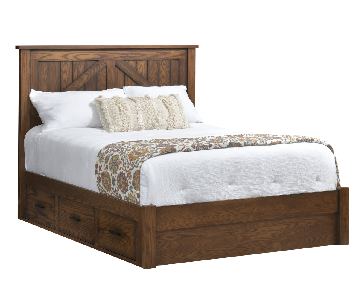 Millcraft Mountain Lodge Panel Bed With Drawer Units (16'' FB) - Amish Handcrafted Solid Wood