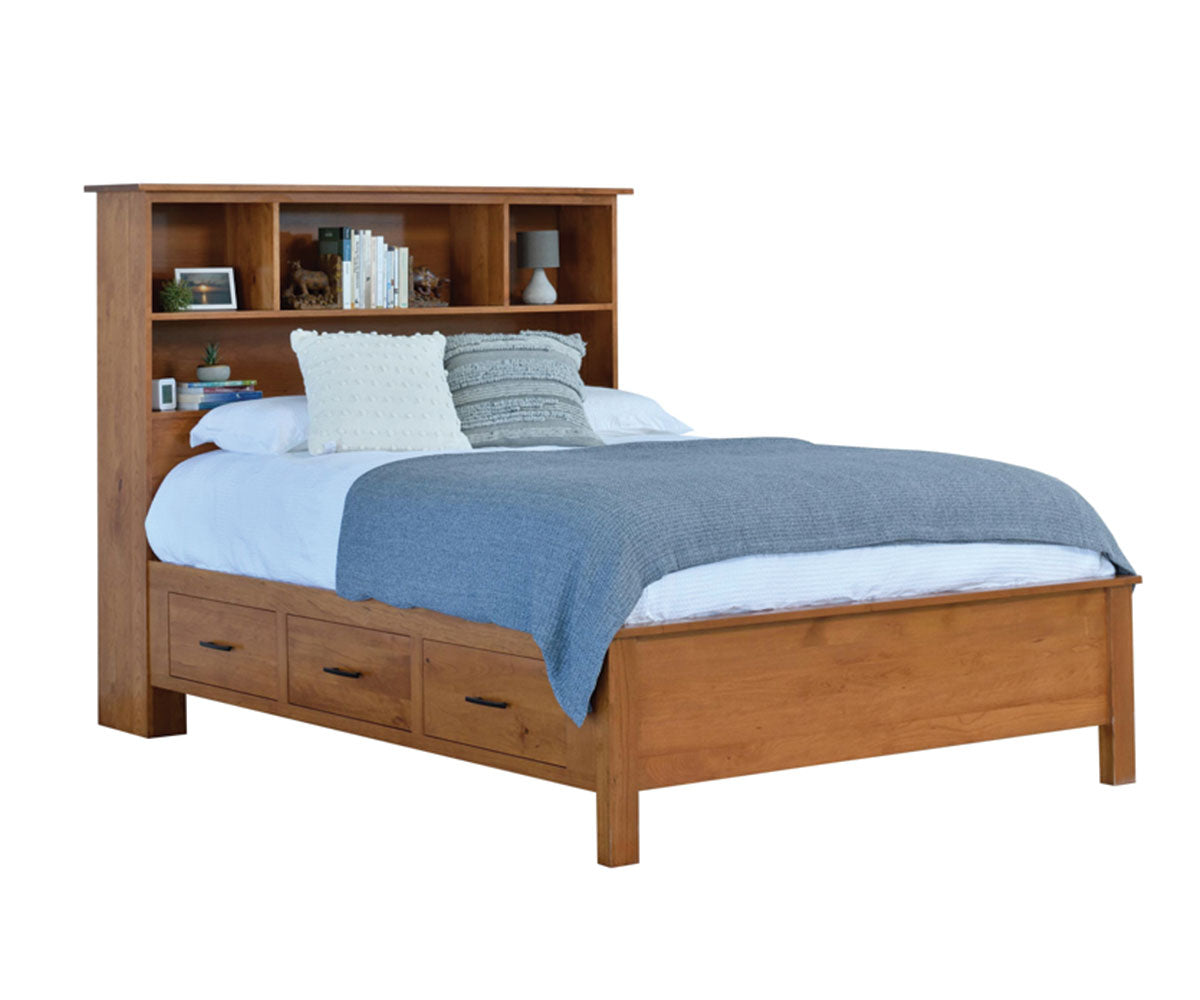 Millcraft Williamsport Bookcase Bed W/ Drawer Units Raised 6'' - Amish Handcrafted Solid Wood
